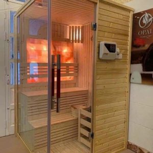 Phòng Xông Hơi Khô Đá Muối Himalaya – Mẫu Góc 2 Mặt Kính Sang Trọng [Mã AERG]