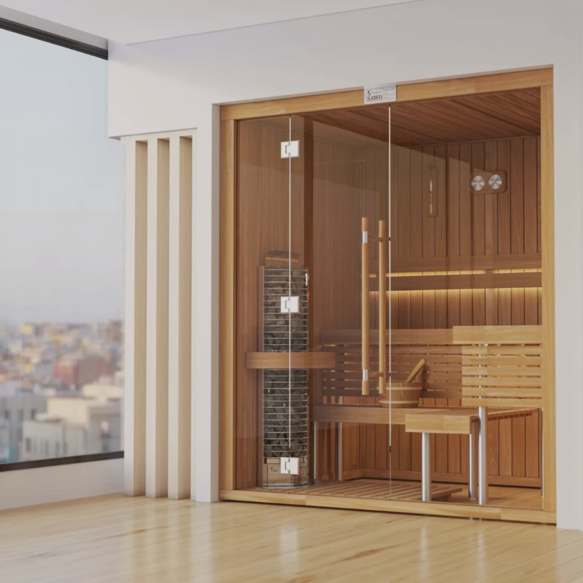 Phòng Xông Hơi Khô SAWO Vách Kính Full Trần – Giải Pháp Đẳng Cấp Cho Căn Hộ Penthouse [Mã: Lux-Apartment]
