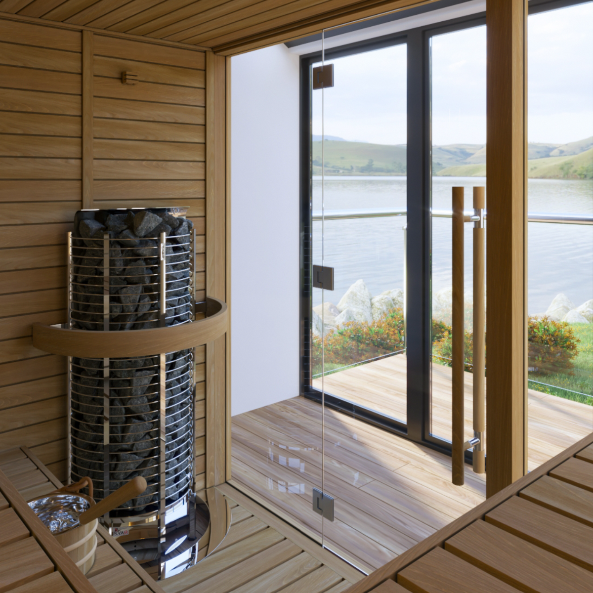 Phòng Xông Hơi Khô View Hồ Tuyệt Đẹp – Thiết Kế Resort Nghỉ Dưỡng [Mã: LakeView-Sauna]
