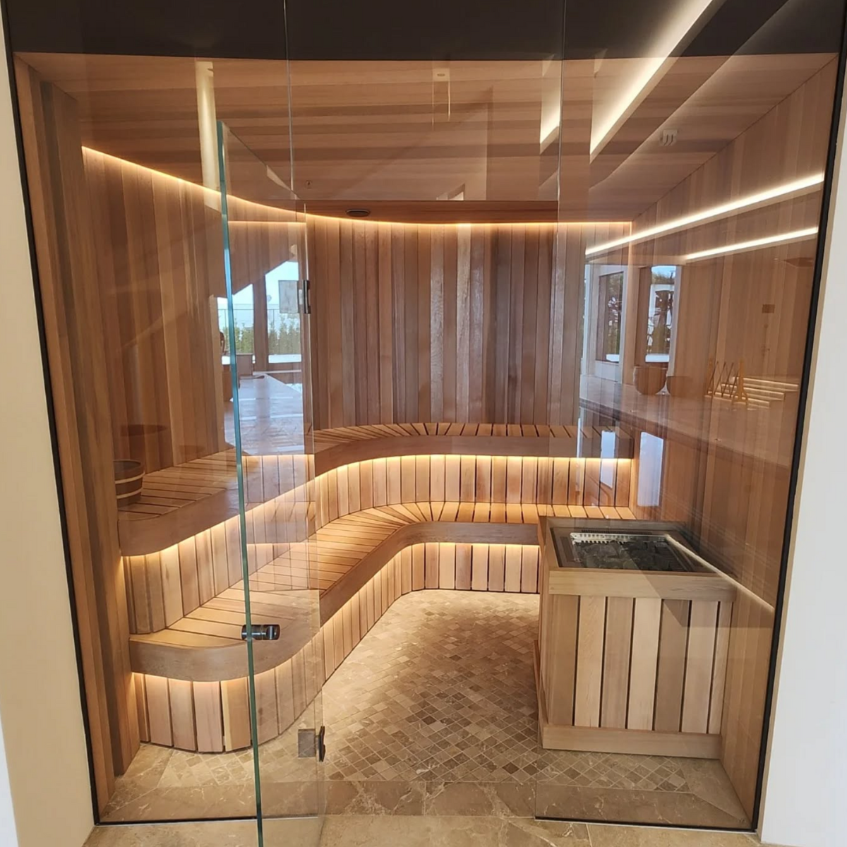 Phòng Xông Hơi Khô Thiết Kế Ghế Uốn Lượn – Tuyệt Tác Nghệ Thuật Cho Biệt Thự [Mã: Luxury-Curve]